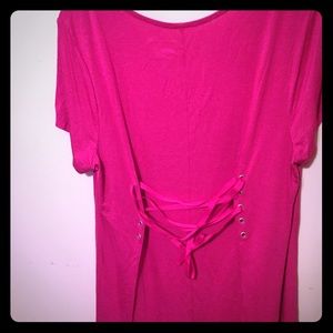 Lane Bryant pink lace up back shirt